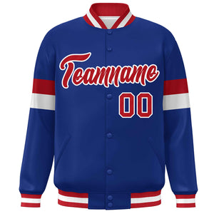 Custom Royal Red-White Color Block Bomber Varsity Full-Snap Baseball Jacket