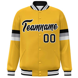 Custom Gold Black-White Color Block Bomber Varsity Full-Snap Baseball Jacket