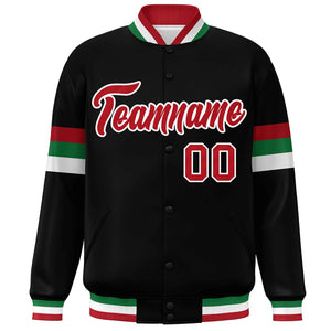 Custom Black Red-White Color Block Bomber Varsity Full-Snap Baseball Jacket