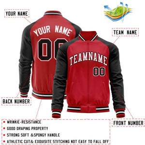 Custom Red Black Varsity Full-Zip Raglan Sleeves Letterman Baseball Jacket