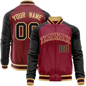 Custom Crimson Black Varsity Full-Zip Raglan Sleeves Letterman Baseball Jacket