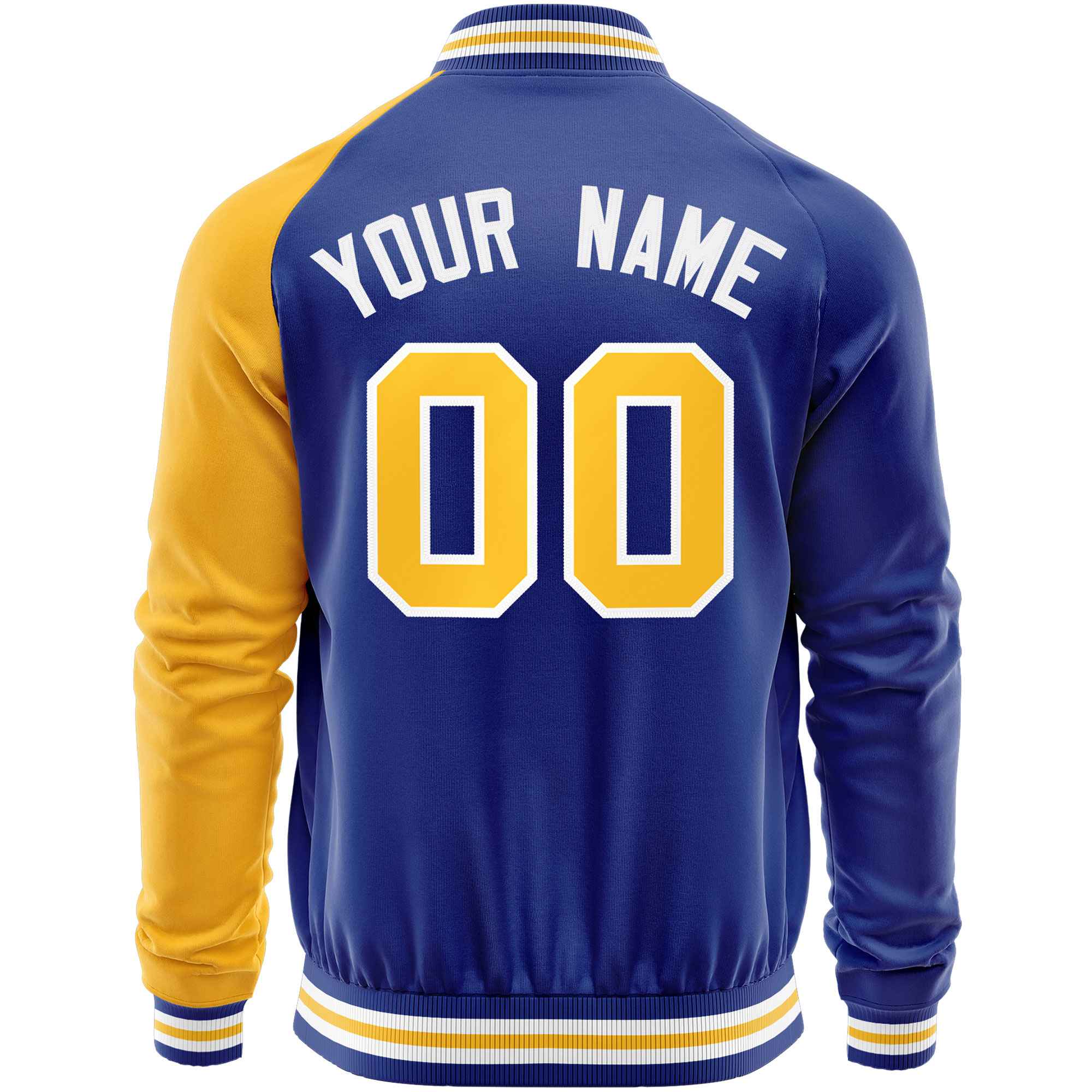 Custom Royal Yellow-Royal Varsity Full-Zip Raglan Sleeves Letterman Baseball Jacket