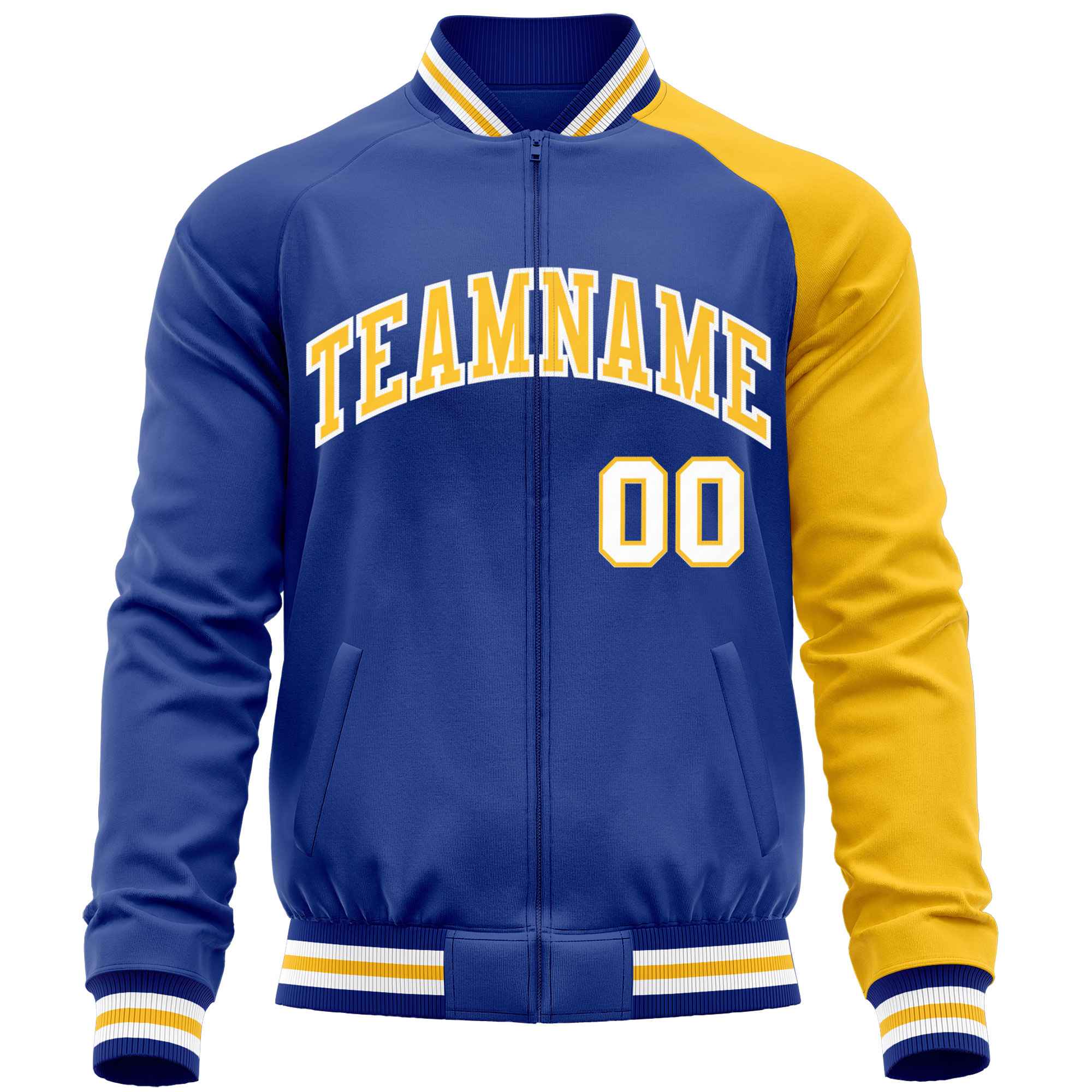 Custom Royal Yellow-Royal Varsity Full-Zip Raglan Sleeves Letterman Baseball Jacket