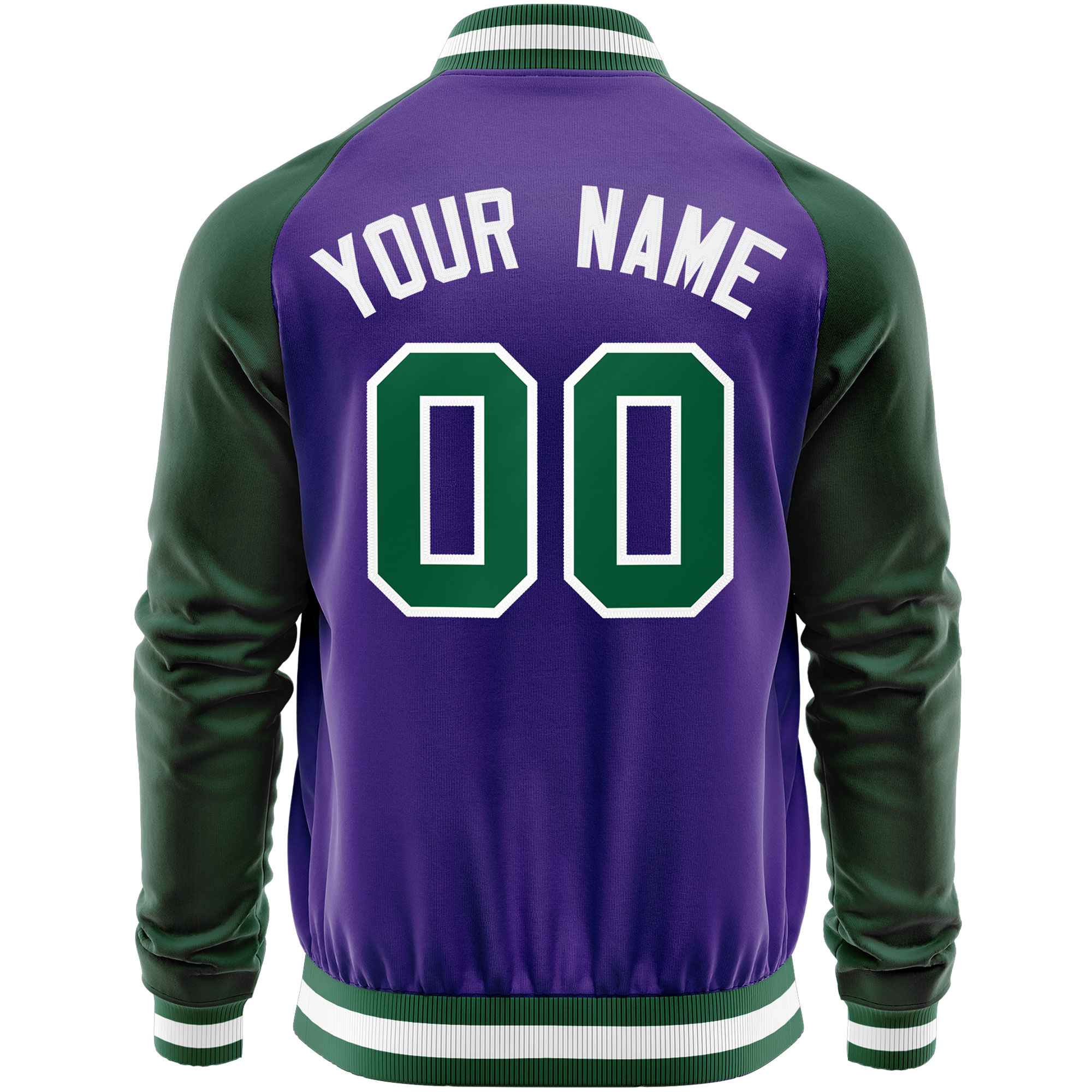 Custom Purple Green Varsity Full-Zip Raglan Sleeves Letterman Baseball Jacket