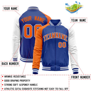 Custom Royal White-Orange Varsity Full-Zip Raglan Sleeves Letterman Baseball Jacket