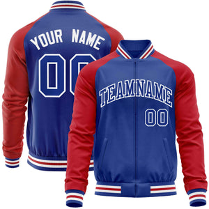 Custom Royal Red Varsity Full-Zip Raglan Sleeves Letterman Baseball Jacket