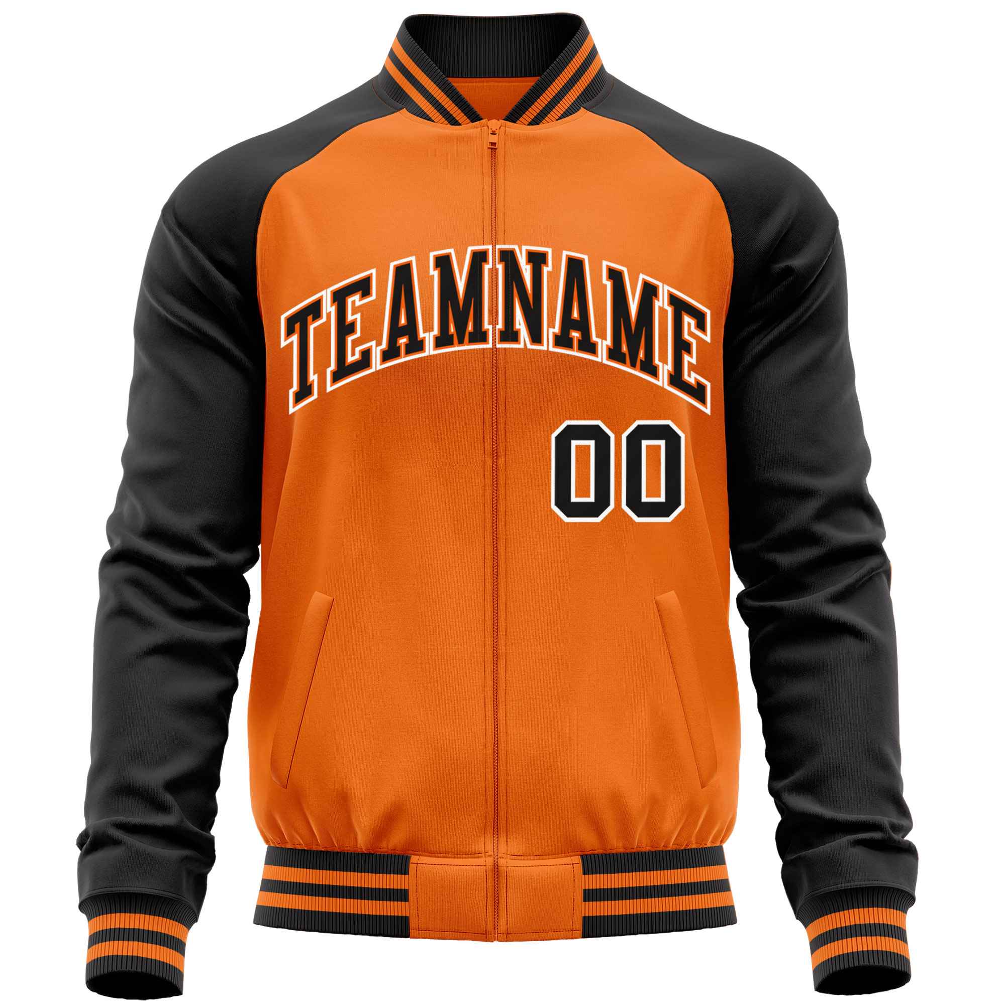 Custom Orange Black Varsity Full-Zip Raglan Sleeves Letterman Baseball Jacket