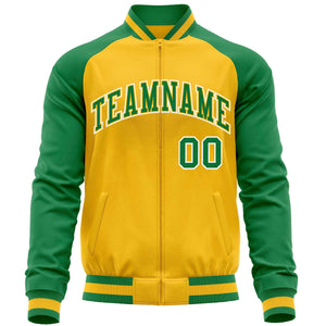 Custom Yellow Kelly Green Varsity Full-Zip Raglan Sleeves Letterman Baseball Jacket