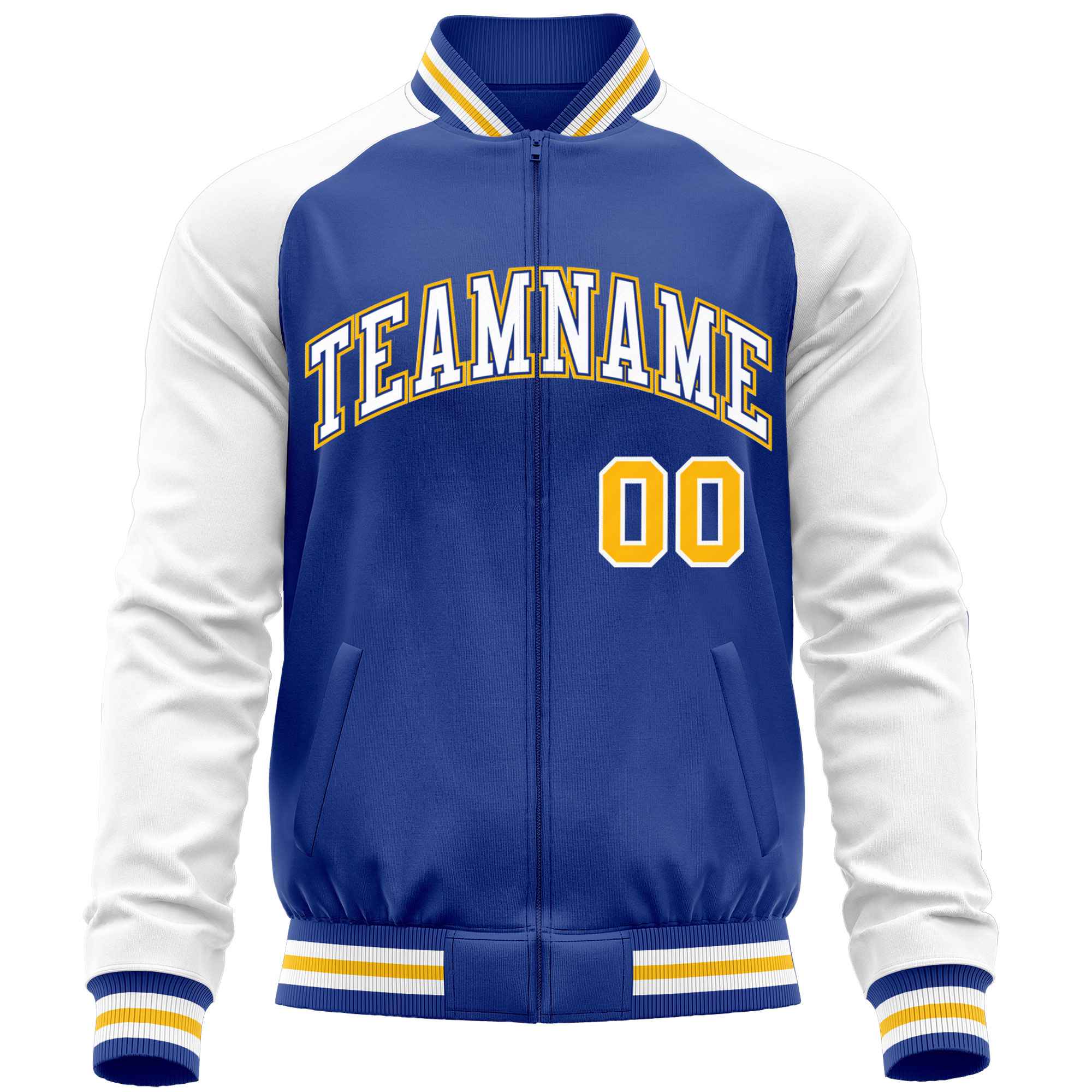 Custom Royal White Varsity Full-Zip Raglan Sleeves Letterman Baseball Jacket