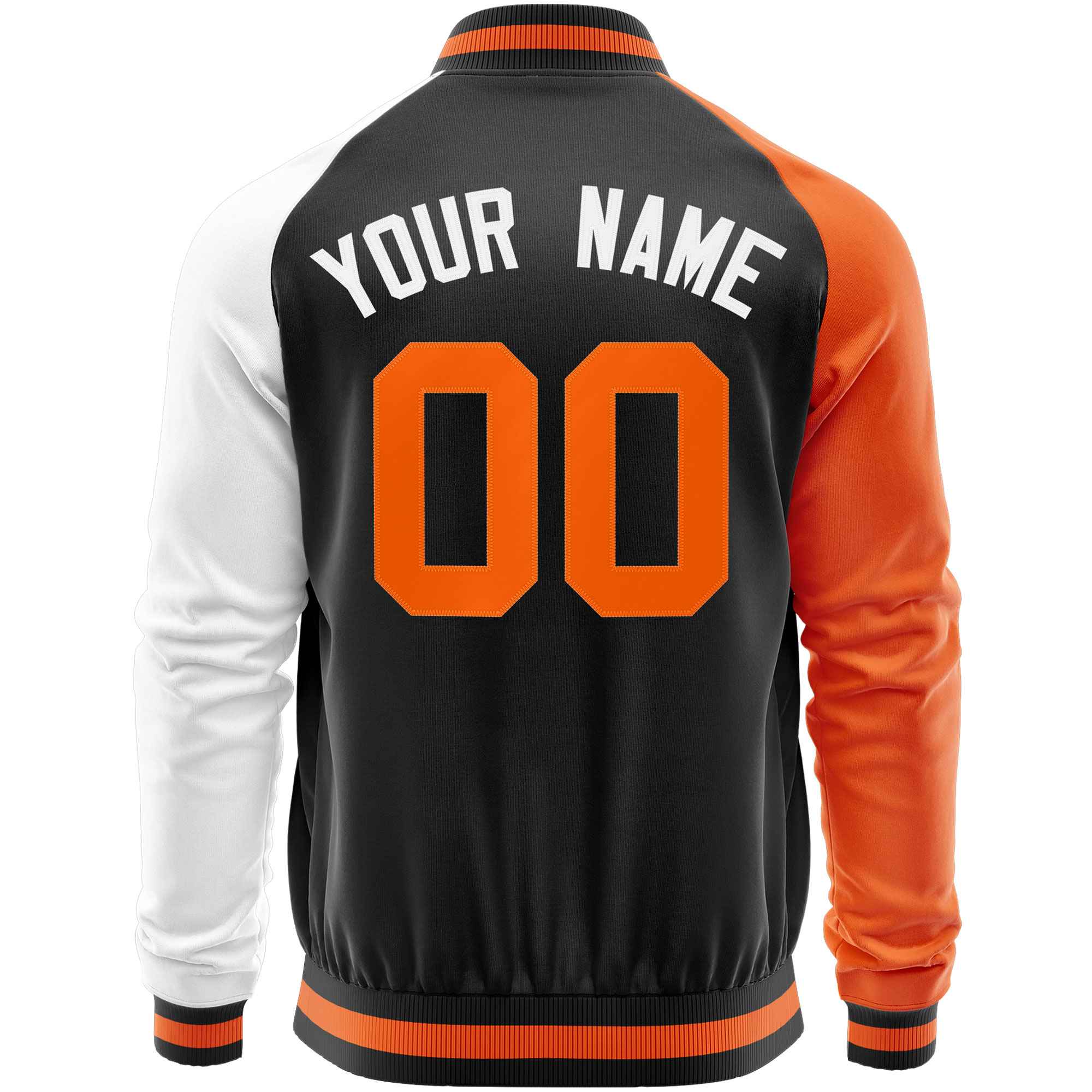 Custom Black White-Orange Varsity Full-Zip Raglan Sleeves Letterman Baseball Jacket