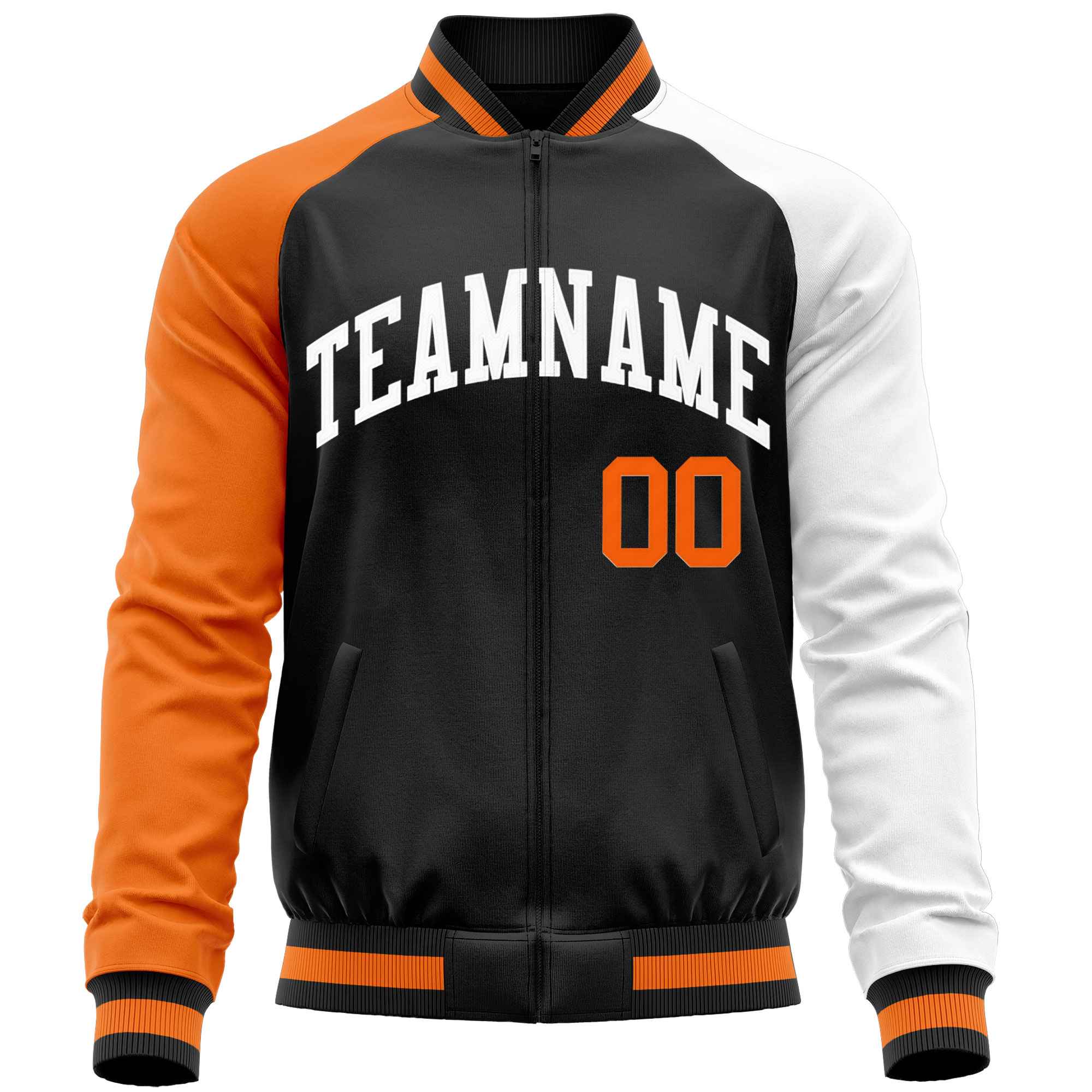 Custom Black White-Orange Varsity Full-Zip Raglan Sleeves Letterman Baseball Jacket