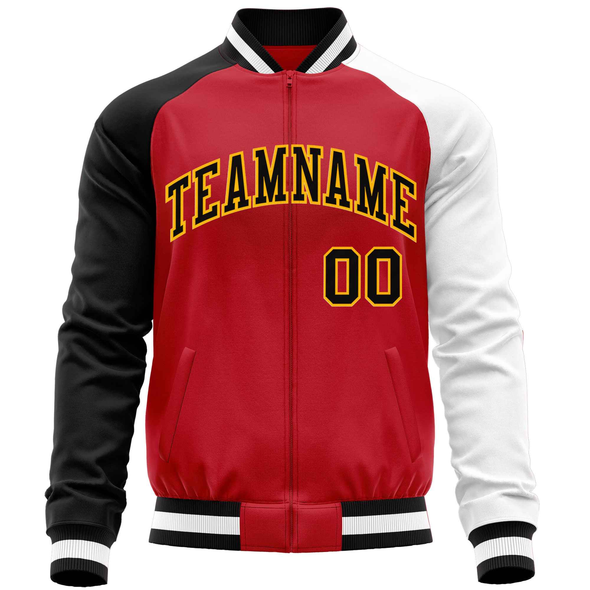 Custom Red White-Black Varsity Full-Zip Raglan Sleeves Letterman Baseball Jacket