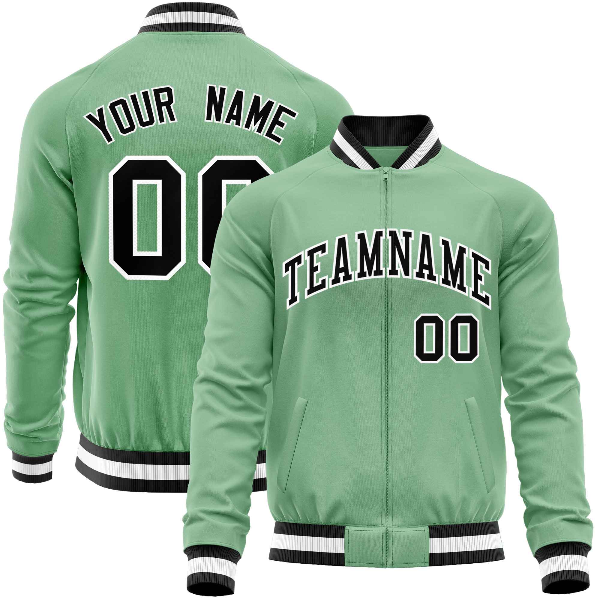 Custom Green Black Varsity Full-Zip Classic Style Letterman Baseball Jacket