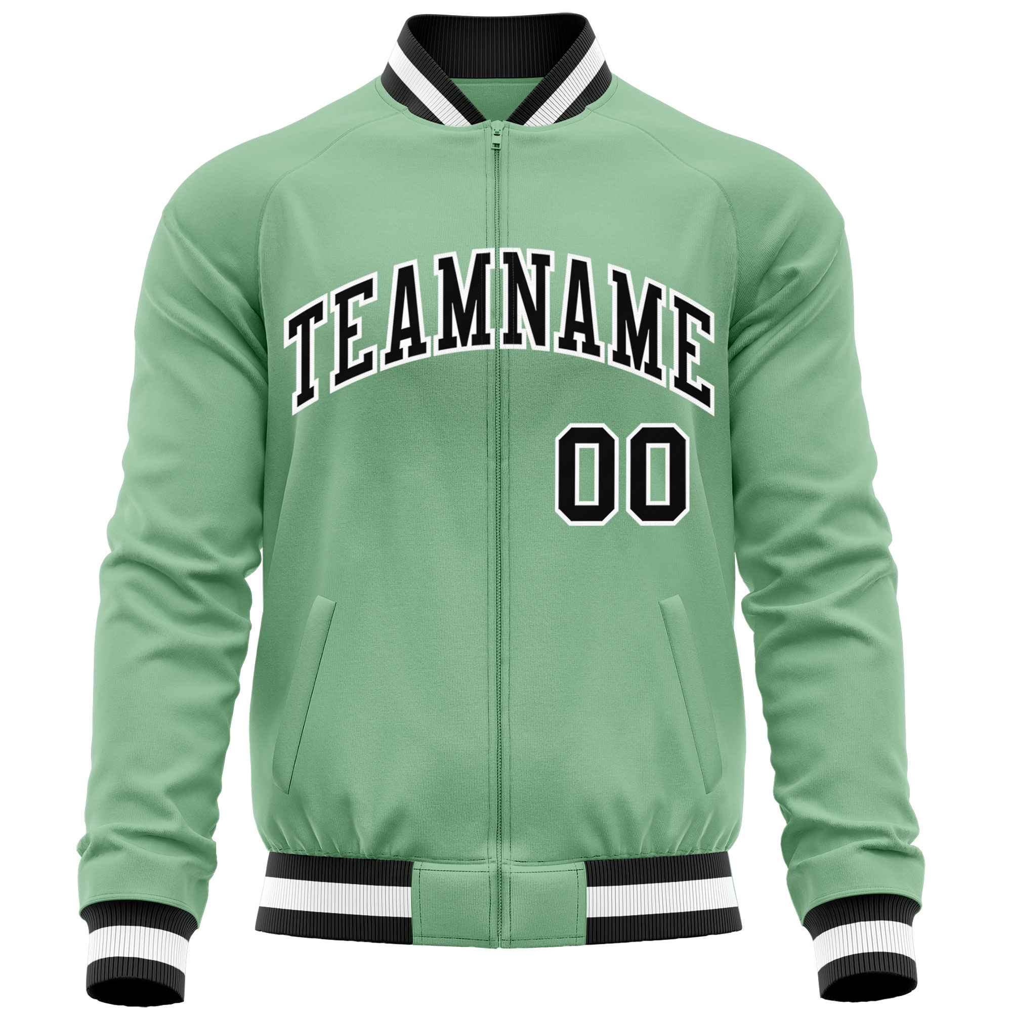 Custom Green Black Varsity Full-Zip Classic Style Letterman Baseball Jacket