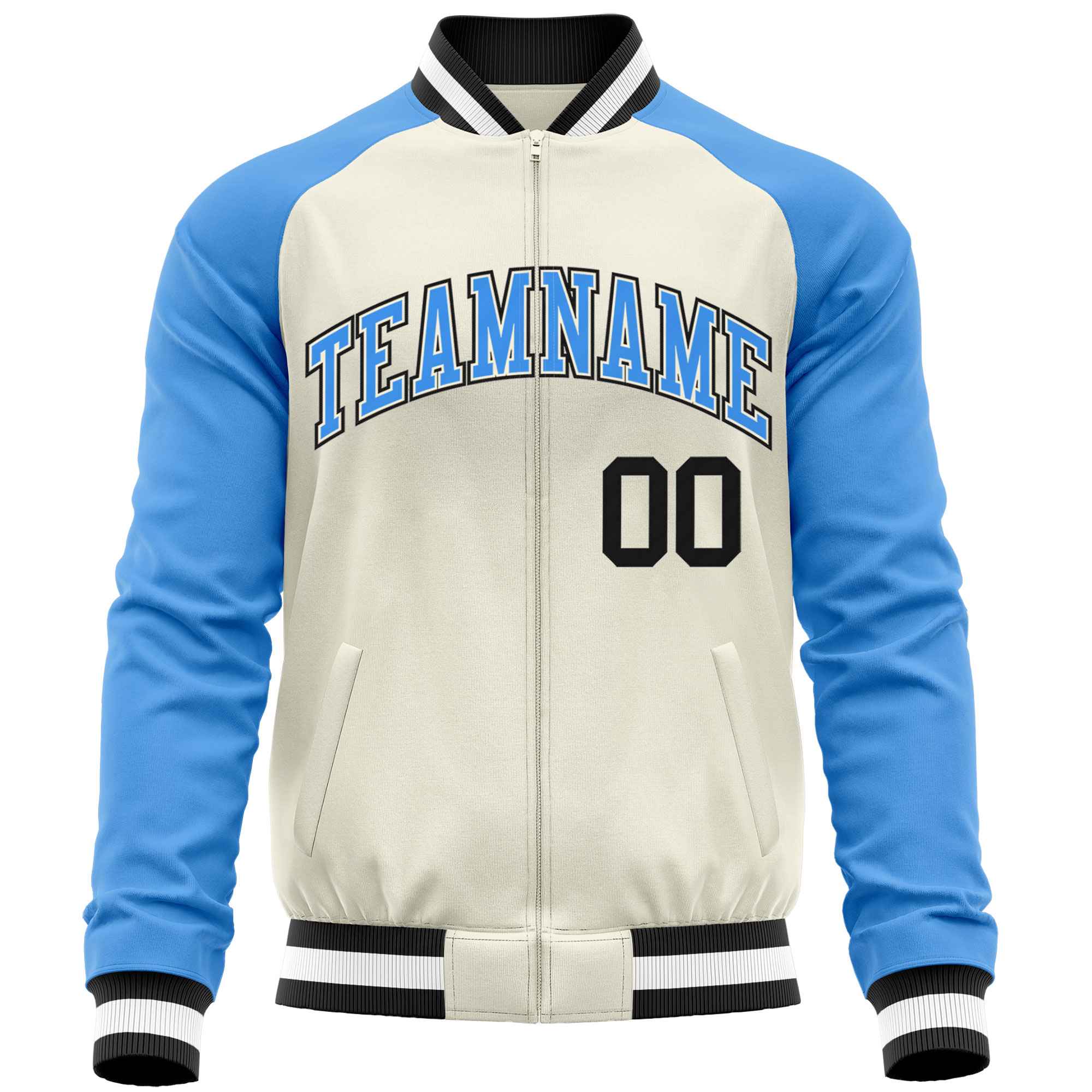 Custom Cream Powder Blue Varsity Full-Zip Raglan Sleeves Letterman Baseball Jacket