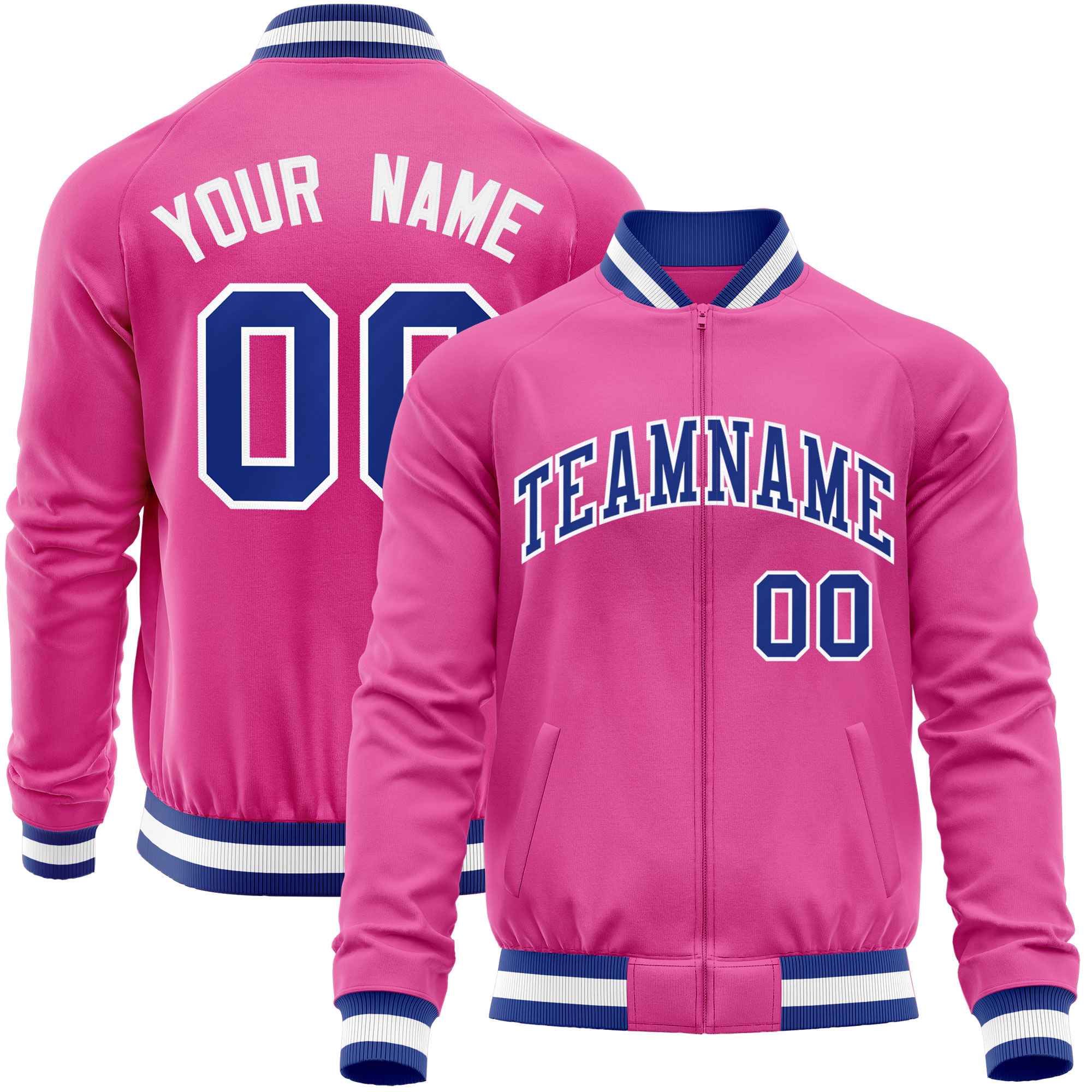 Custom Pink Royal Varsity Full-Zip Classic Style Letterman Baseball Jacket