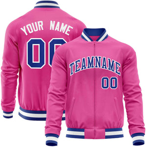 Custom Pink Royal Varsity Full-Zip Classic Style Letterman Baseball Jacket