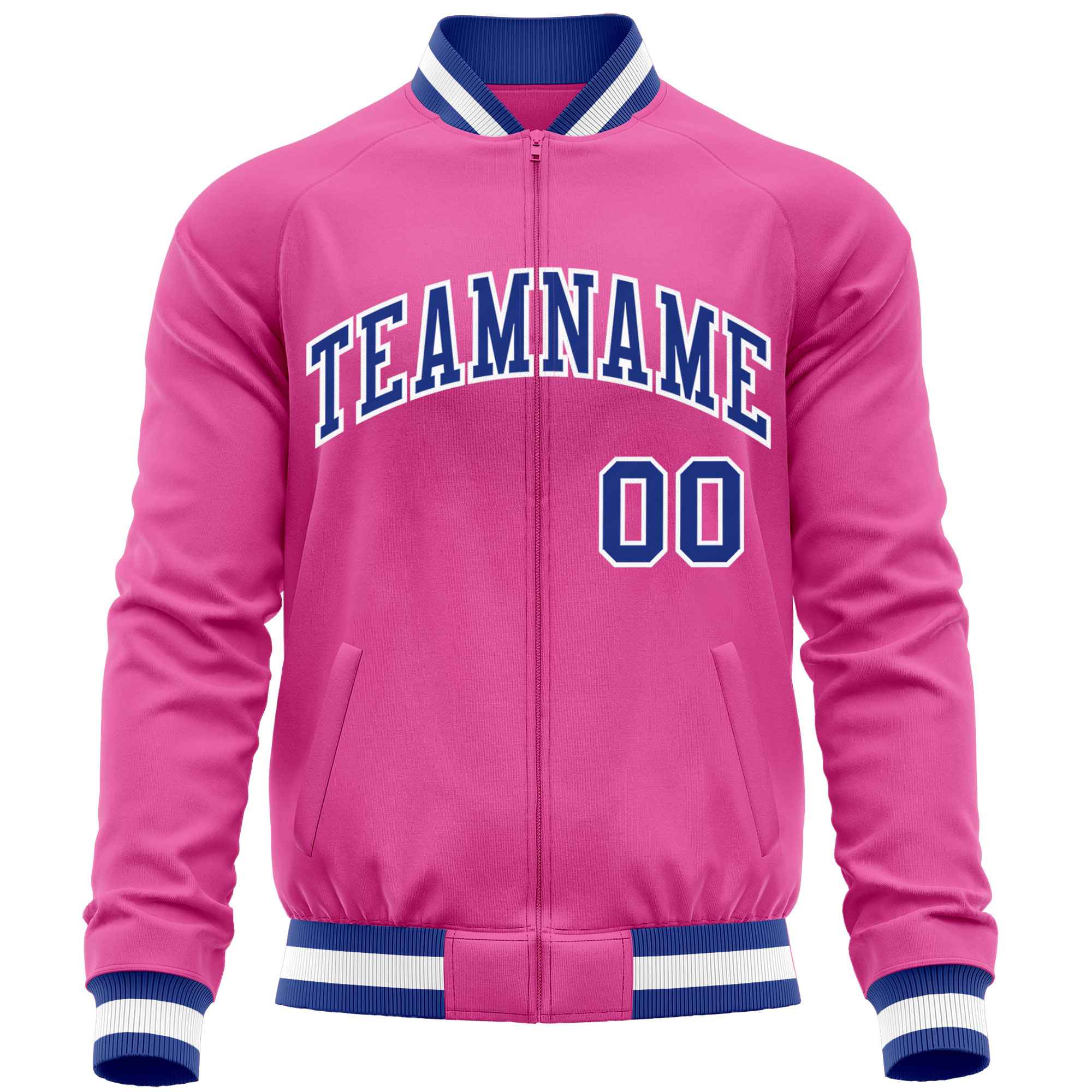 Custom Pink Royal Varsity Full-Zip Classic Style Letterman Baseball Jacket