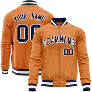 Custom Orange Navy Varsity Full-Zip Classic Style Letterman Baseball Jacket