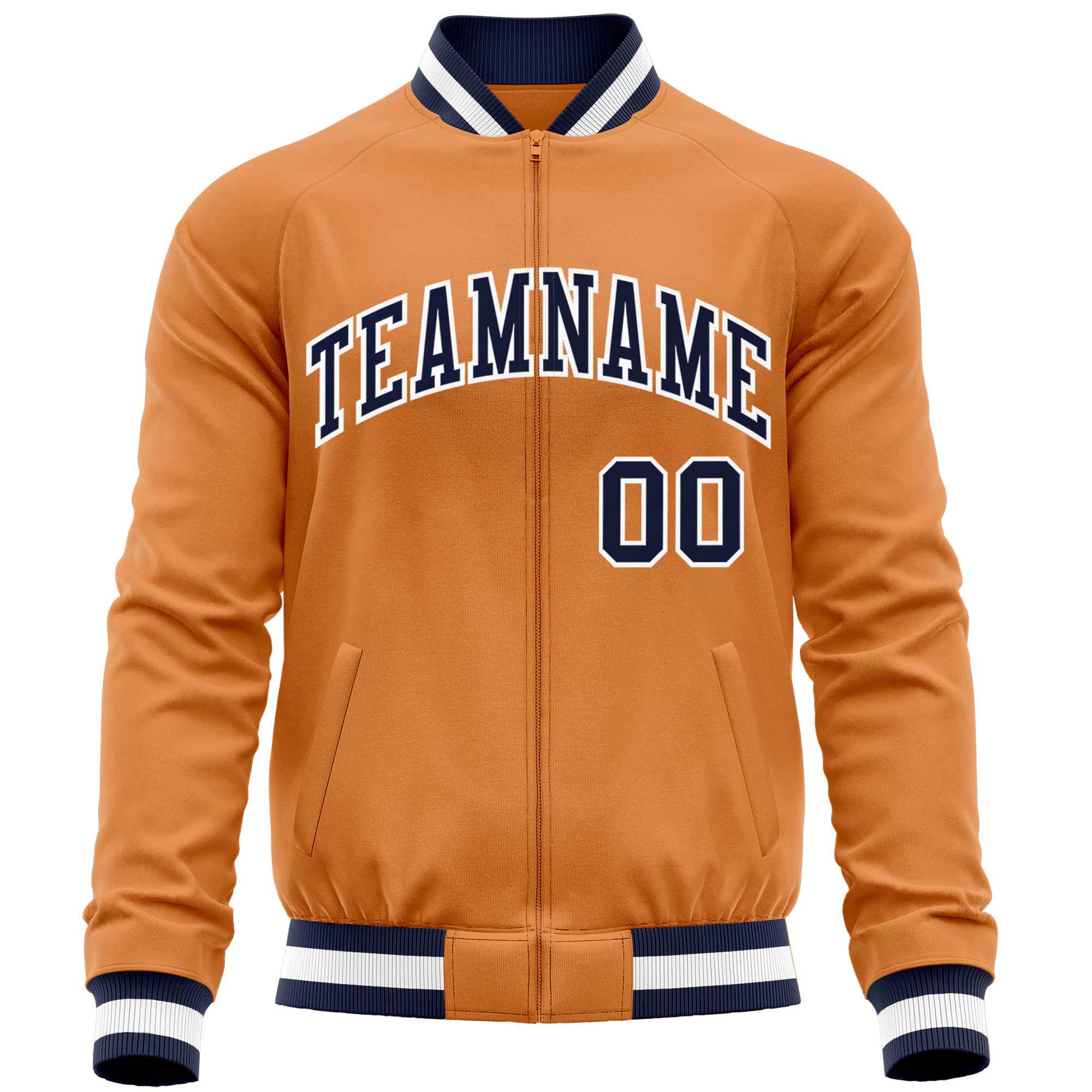 Custom Orange Navy Varsity Full-Zip Classic Style Letterman Baseball Jacket