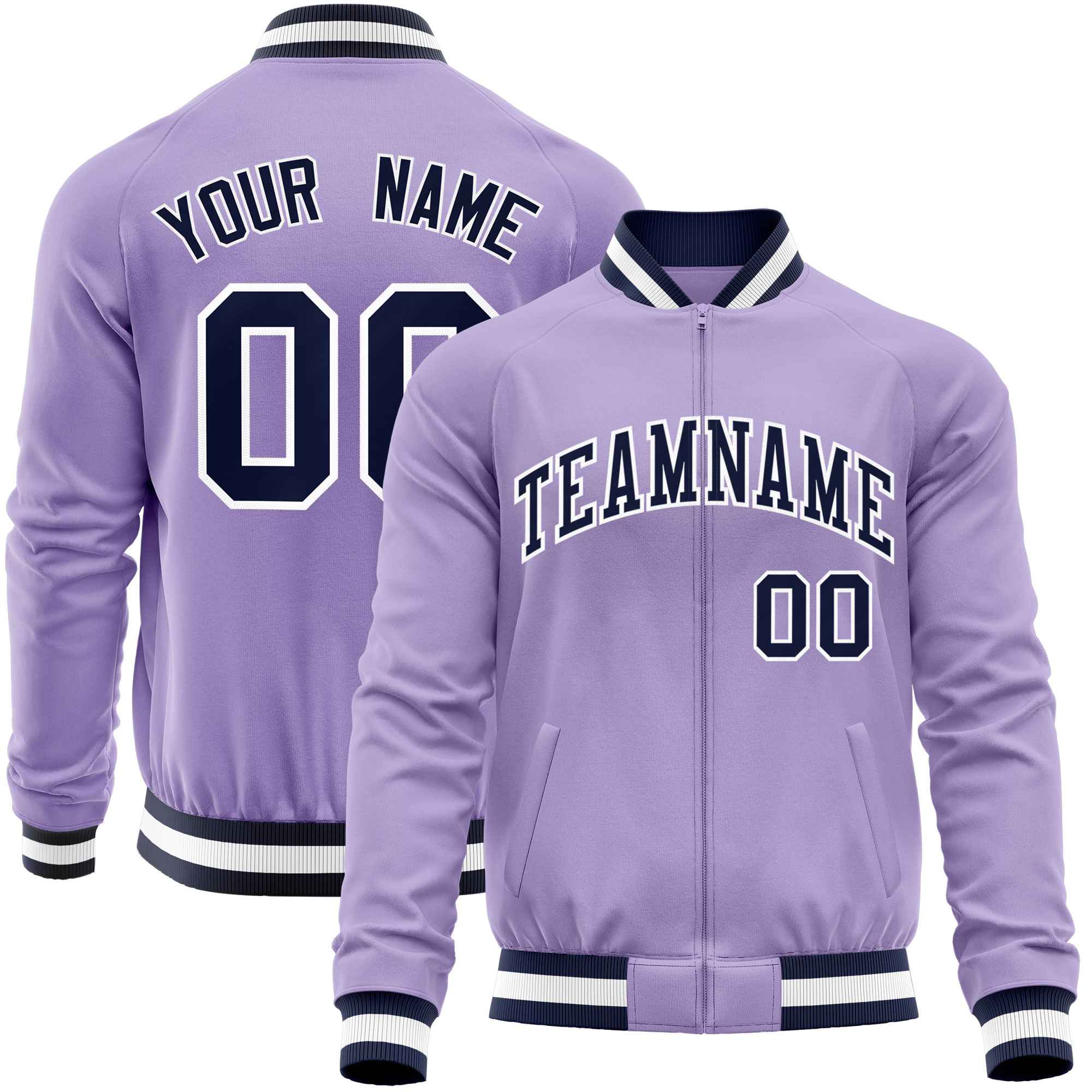 Custom Light Purple Navy Varsity Full-Zip Classic Style Letterman Baseball Jacket