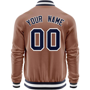 Custom Brown Navy Varsity Full-Zip Classic Style Letterman Baseball Jacket