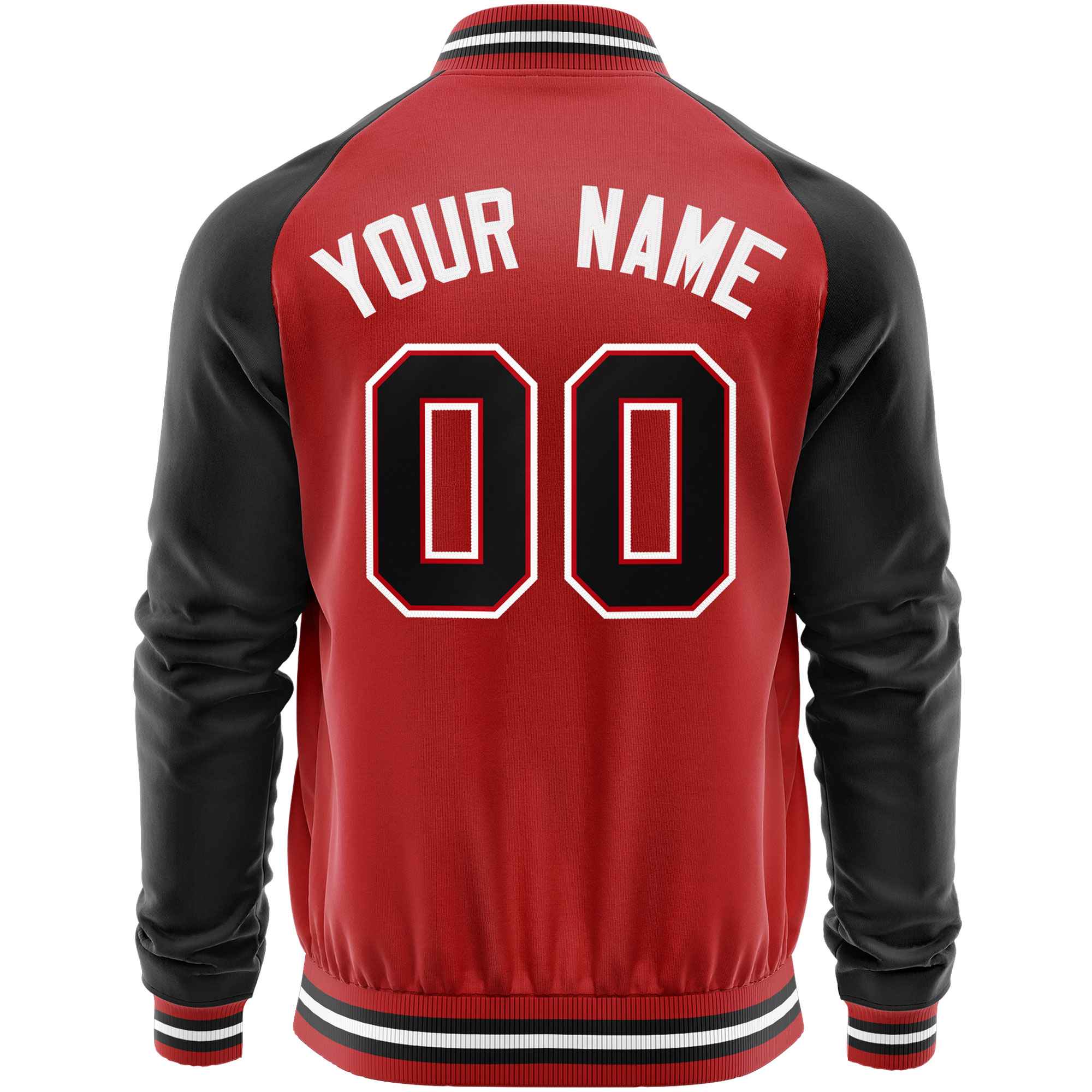 Custom Red Black Varsity Full-Zip Raglan Sleeves Letterman Baseball Jacket