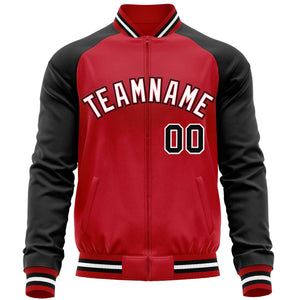 Custom Red Black Varsity Full-Zip Raglan Sleeves Letterman Baseball Jacket