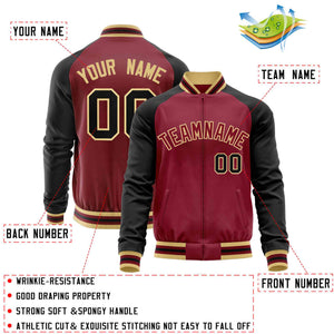 Custom Crimson Black Varsity Full-Zip Raglan Sleeves Letterman Baseball Jacket