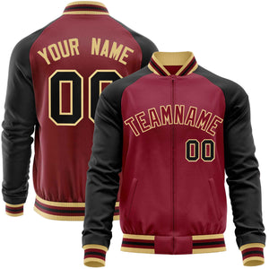 Custom Crimson Black Varsity Full-Zip Raglan Sleeves Letterman Baseball Jacket