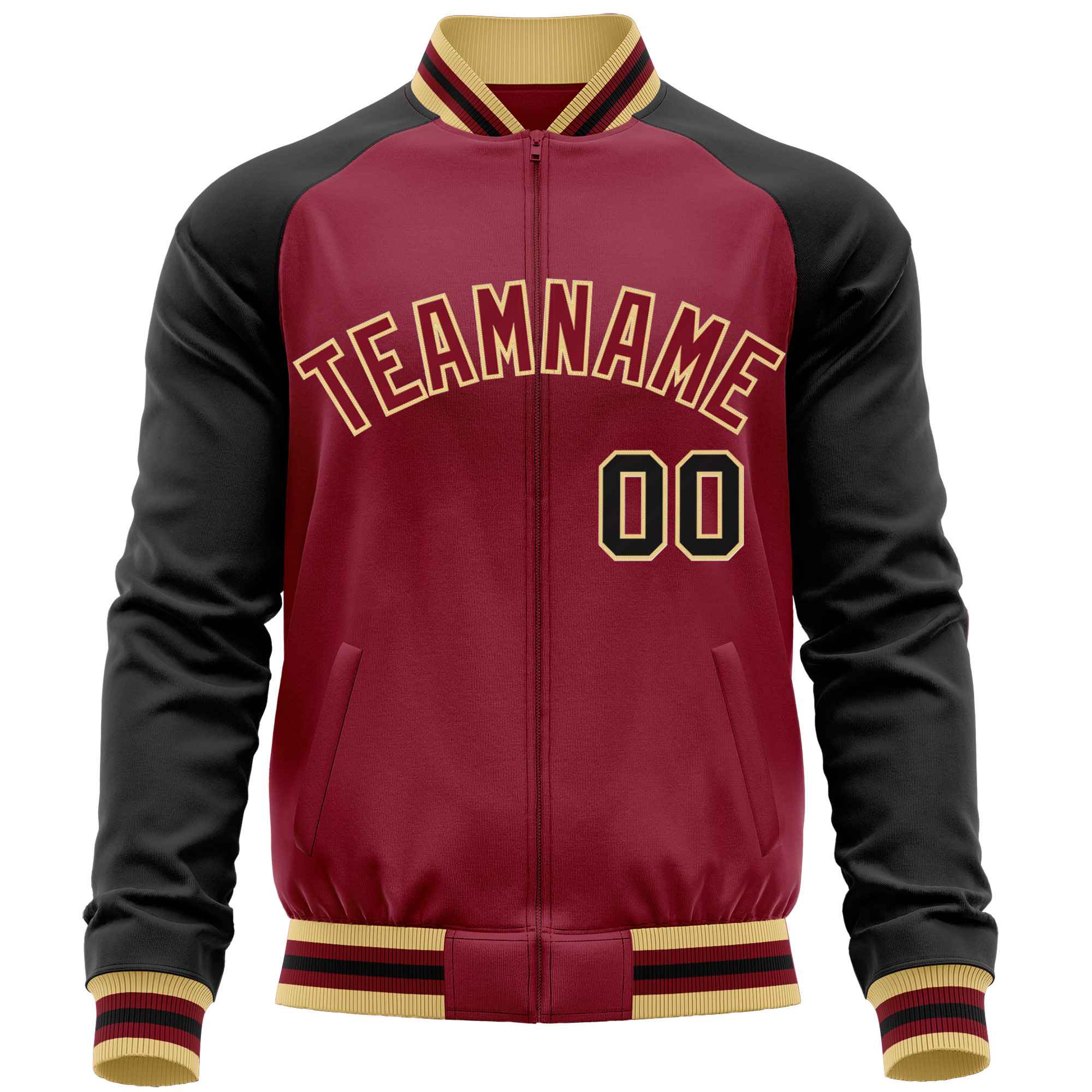 Custom Crimson Black Varsity Full-Zip Raglan Sleeves Letterman Baseball Jacket