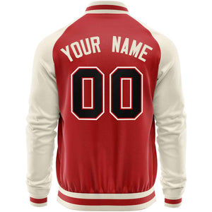 Custom Red Cream Varsity Full-Zip Raglan Sleeves Letterman Baseball Jacket