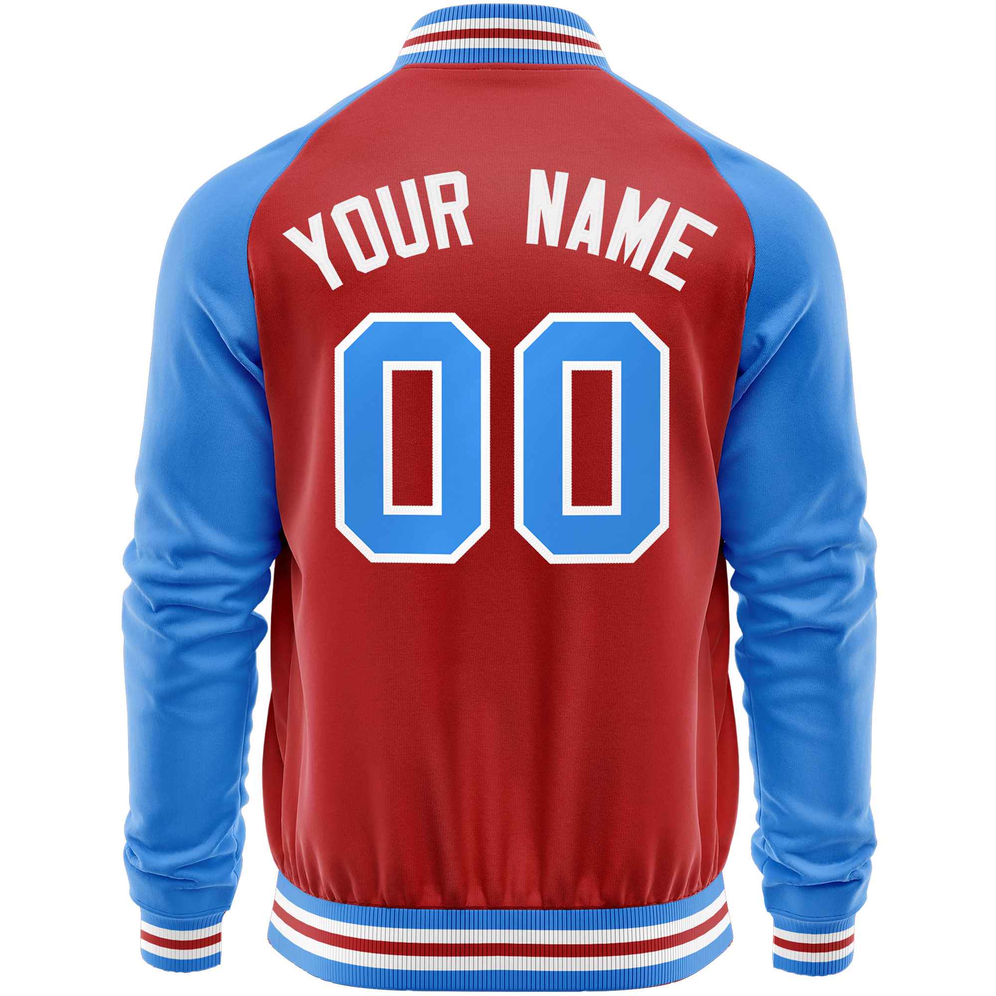 Custom Red Powder Blue Varsity Full-Zip Raglan Sleeves Letterman Baseball Jacket