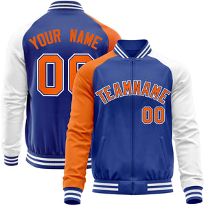 Custom Royal White-Orange Varsity Full-Zip Raglan Sleeves Letterman Baseball Jacket