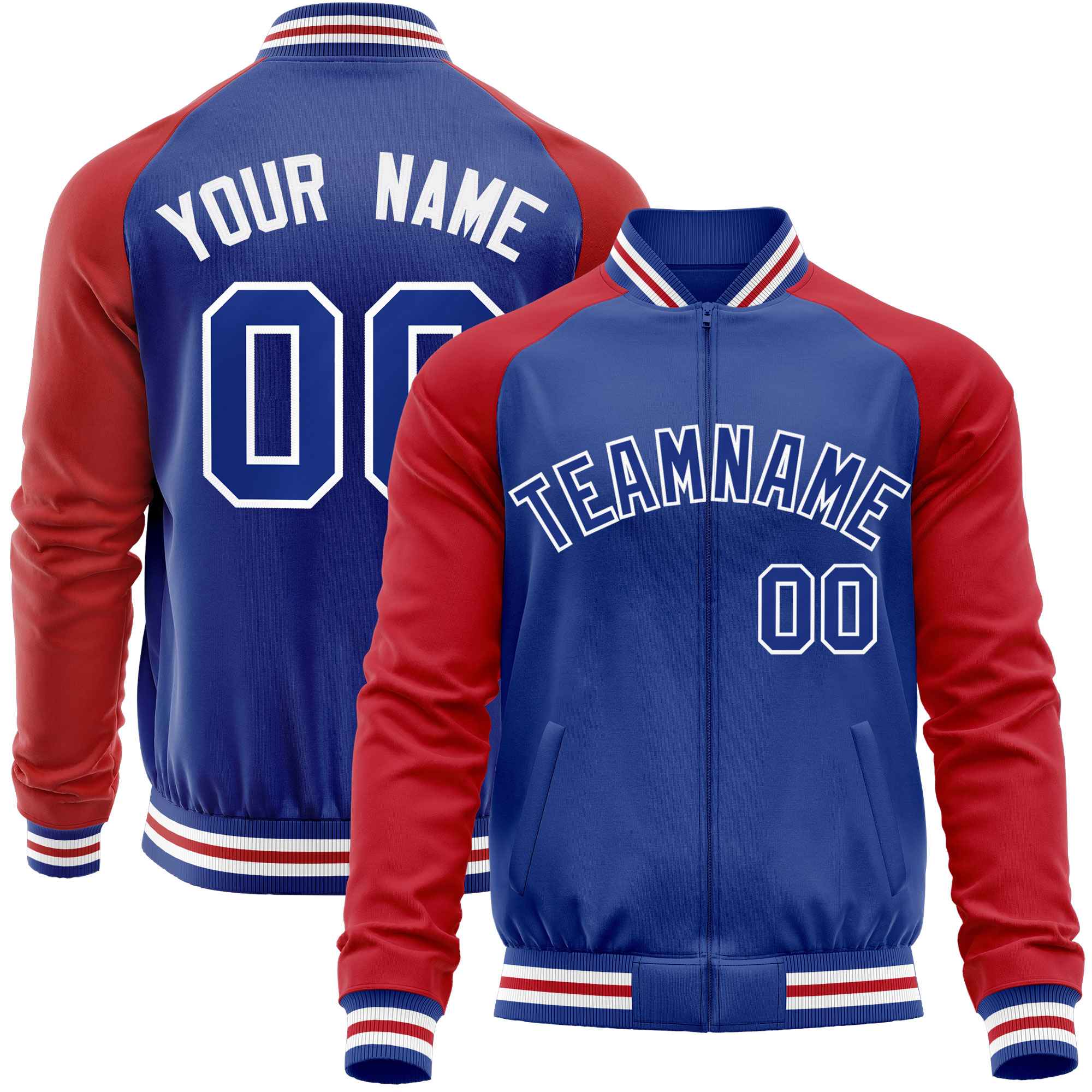 Custom Royal Red Varsity Full-Zip Raglan Sleeves Letterman Baseball Jacket