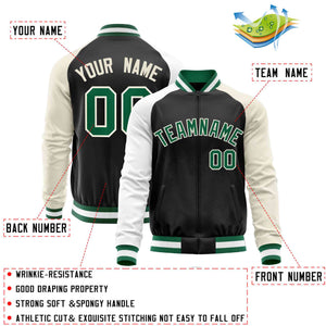 Custom Black Cream-White Varsity Full-Zip Raglan Sleeves Letterman Baseball Jacket