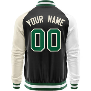 Custom Black Cream-White Varsity Full-Zip Raglan Sleeves Letterman Baseball Jacket