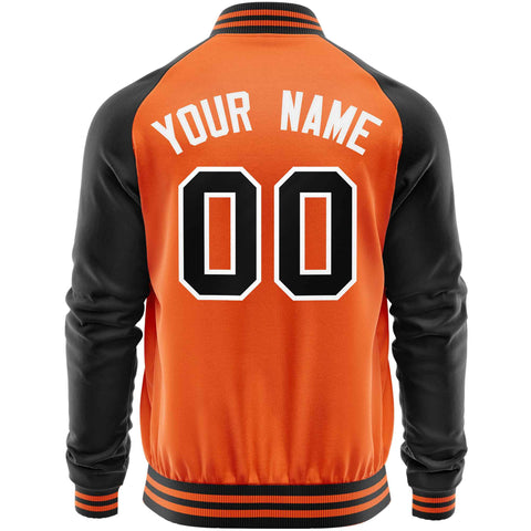 Custom Orange Black Varsity Full-Zip Raglan Sleeves Letterman Baseball Jacket