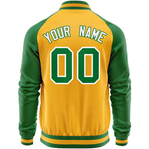 Custom Yellow Kelly Green Varsity Full-Zip Raglan Sleeves Letterman Baseball Jacket