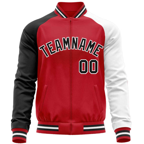 Custom Red White-Black Varsity Full-Zip Raglan Sleeves Letterman Baseball Jacket