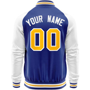 Custom Royal White Varsity Full-Zip Raglan Sleeves Letterman Baseball Jacket