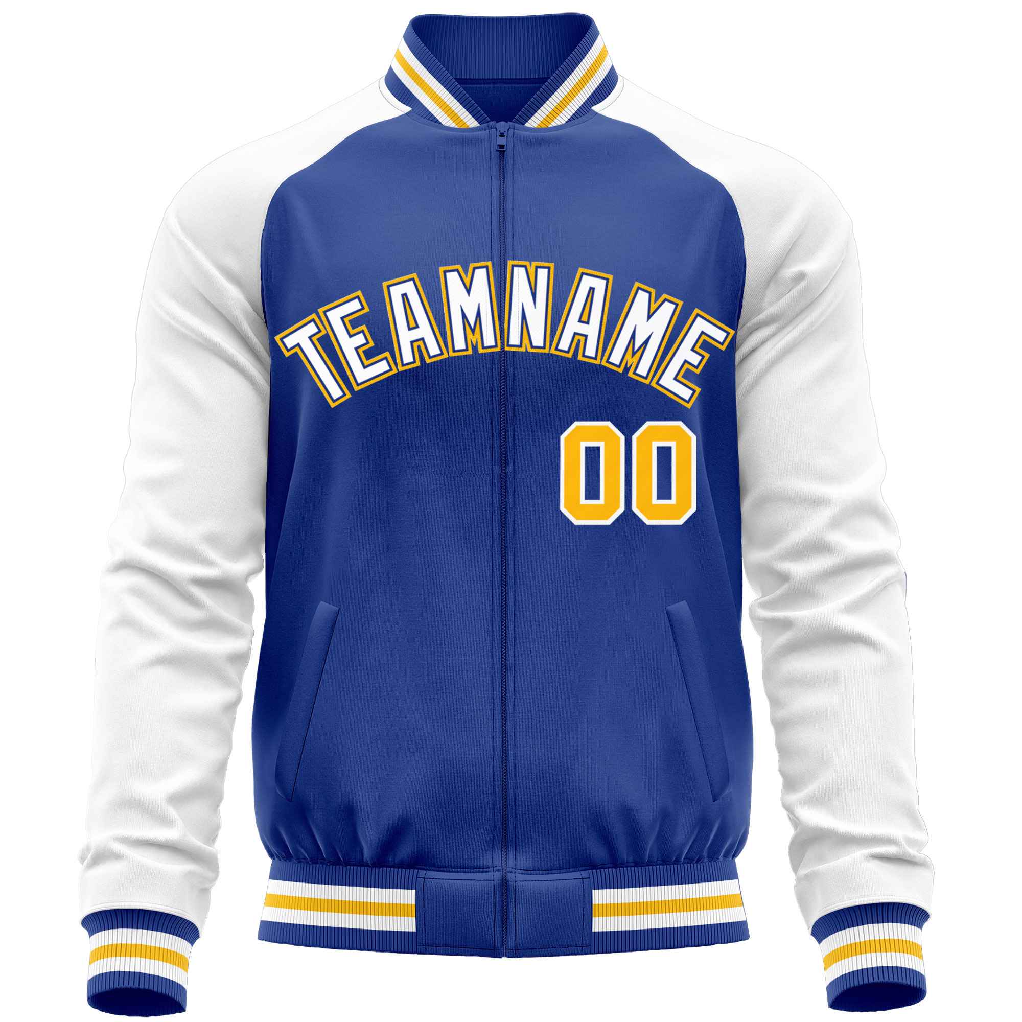 Custom Royal White Varsity Full-Zip Raglan Sleeves Letterman Baseball Jacket