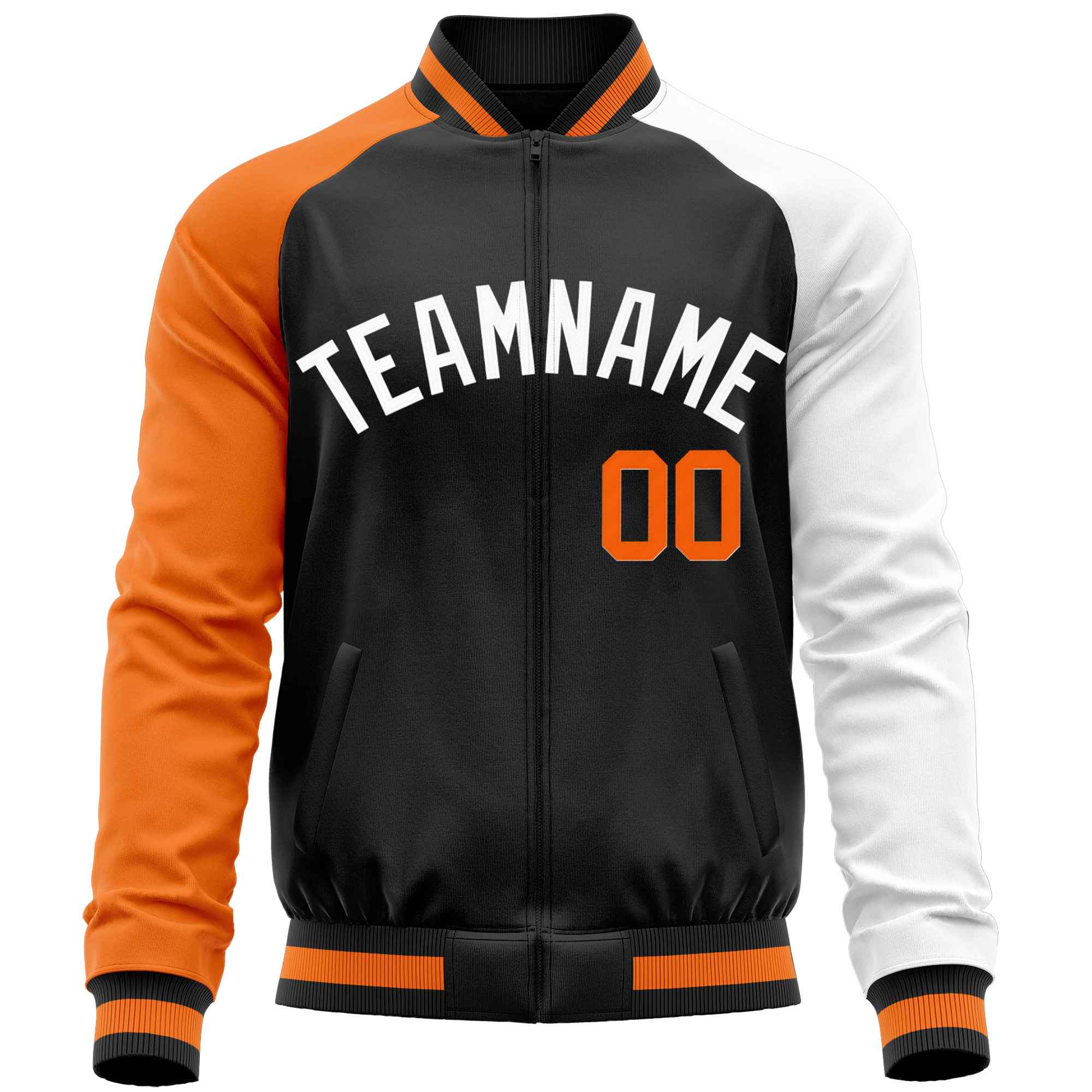 Custom Black White-Orange Varsity Full-Zip Raglan Sleeves Letterman Baseball Jacket