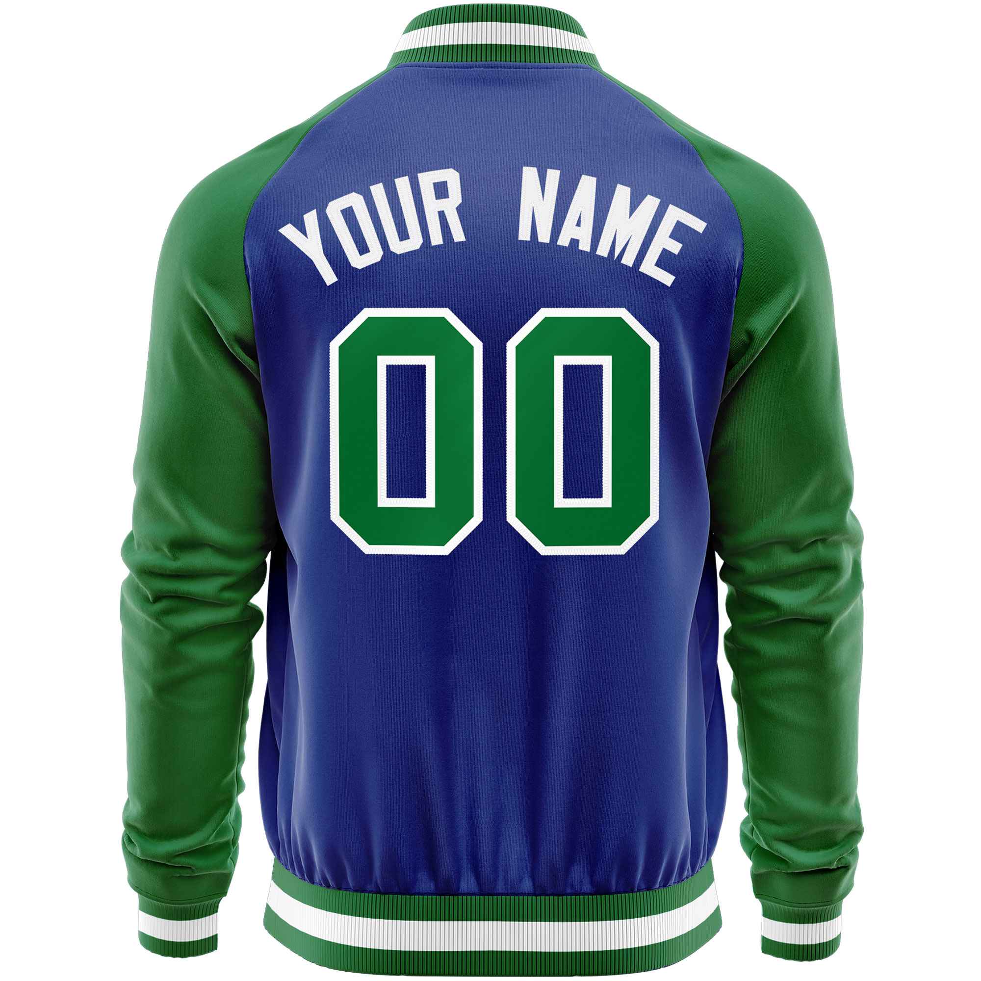 Custom Royal Kelly Green Varsity Full-Zip Raglan Sleeves Letterman Baseball Jacket