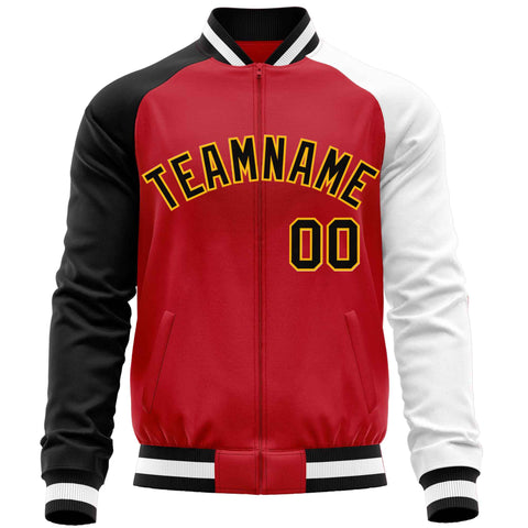 Custom Red White-Black Varsity Full-Zip Raglan Sleeves Letterman Baseball Jacket