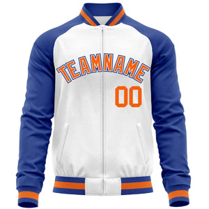 Custom White Royal Varsity Full-Zip Raglan Sleeves Letterman Baseball Jacket