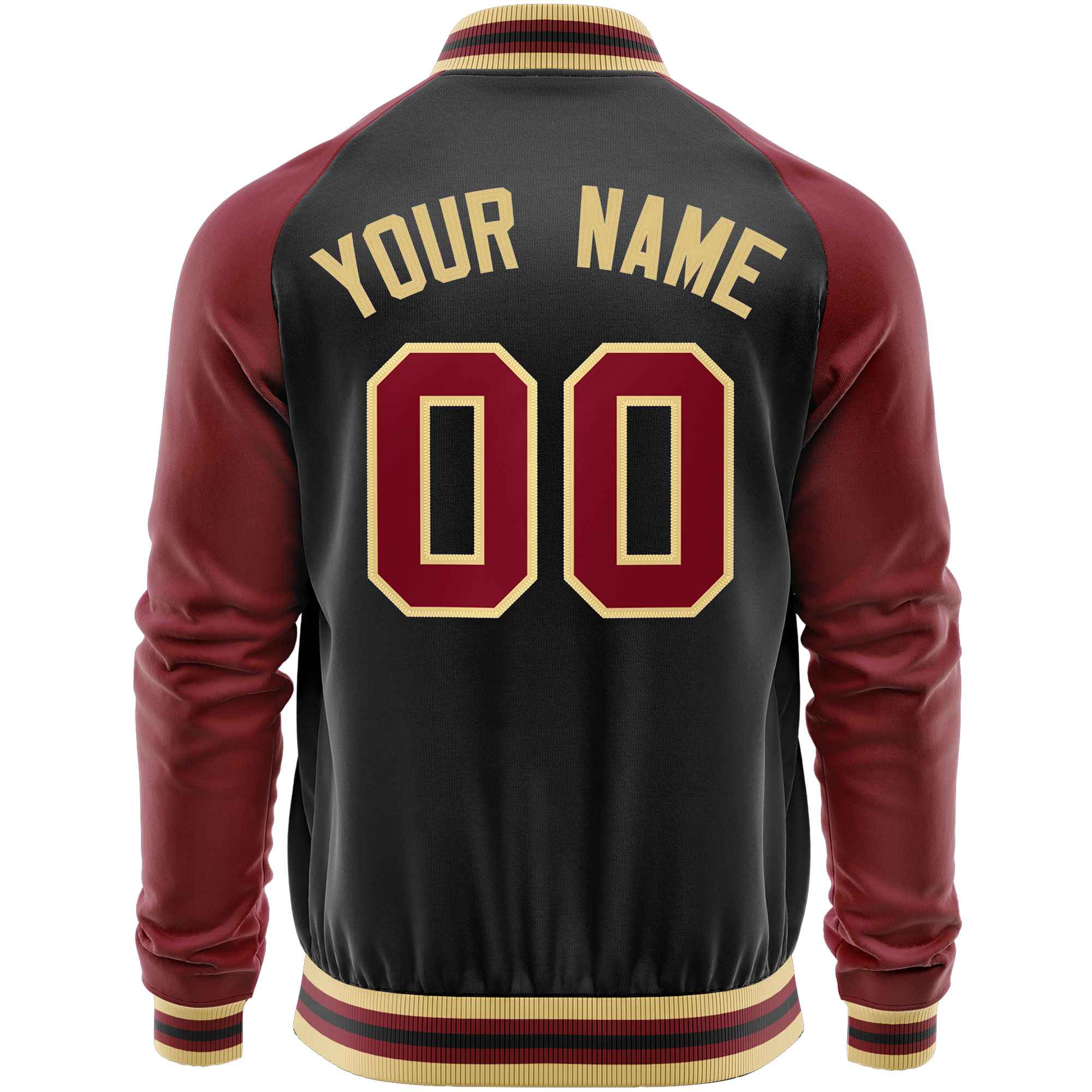 Custom Black Crimson Varsity Full-Zip Raglan Sleeves Letterman Baseball Jacket