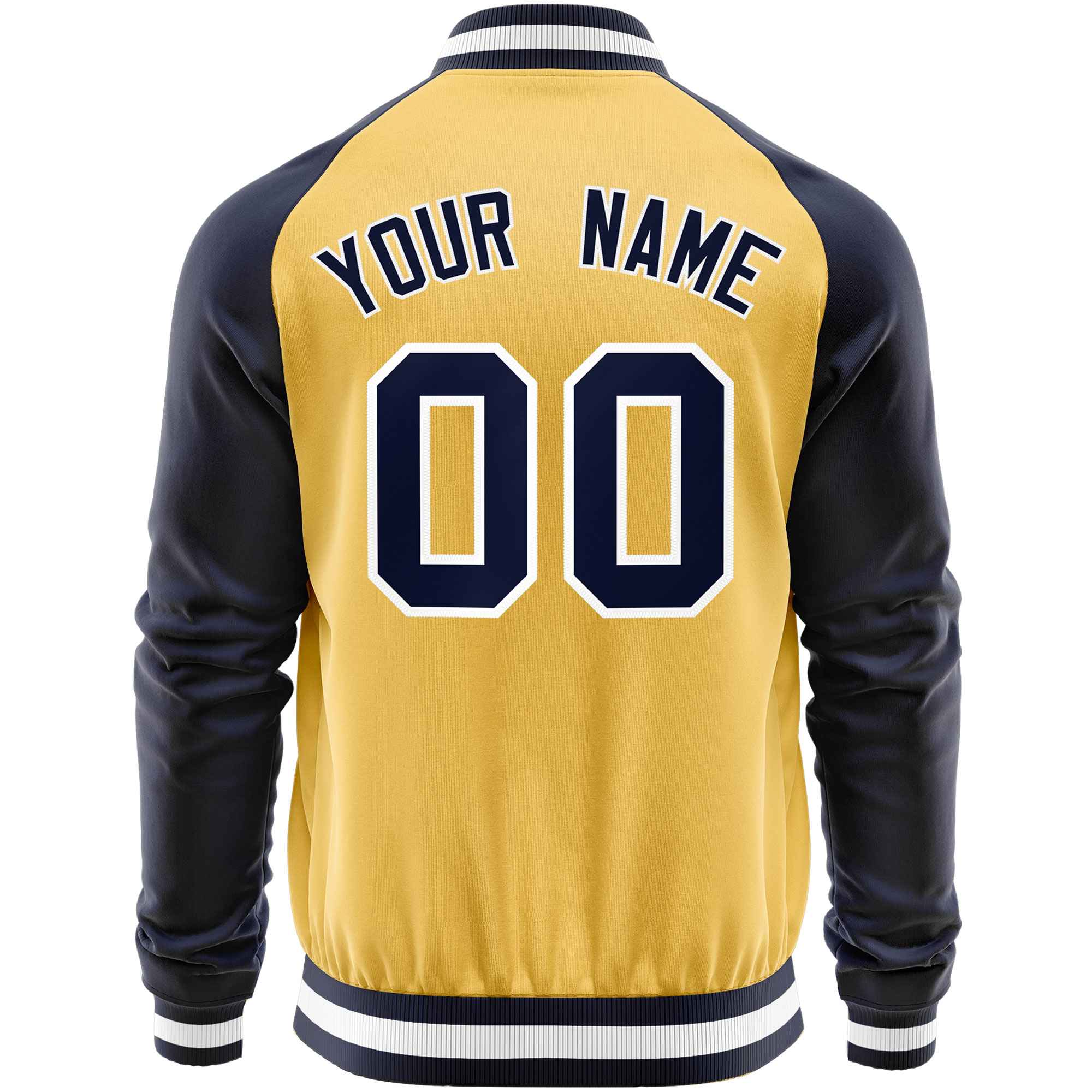 Custom Yellow Navy Varsity Full-Zip Raglan Sleeves Letterman Baseball Jacket