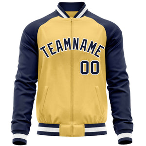 Custom Yellow Navy Varsity Full-Zip Raglan Sleeves Letterman Baseball Jacket