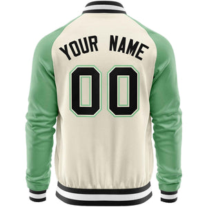 Custom Cream Light Green Varsity Full-Zip Raglan Sleeves Letterman Baseball Jacket